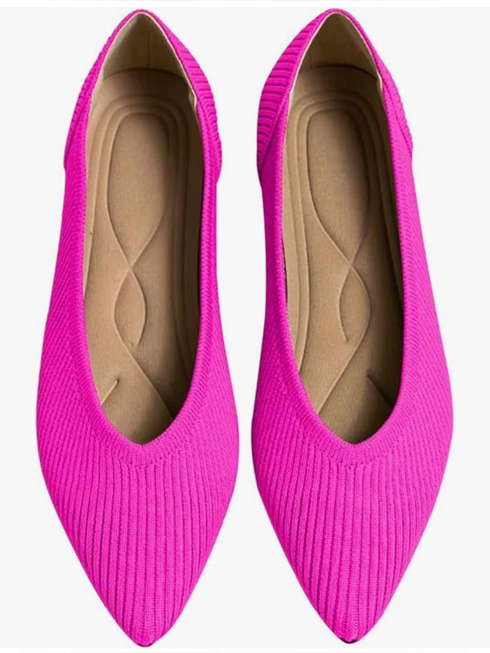 Women's Pointed Knit Ballet Flats - Hot Pink